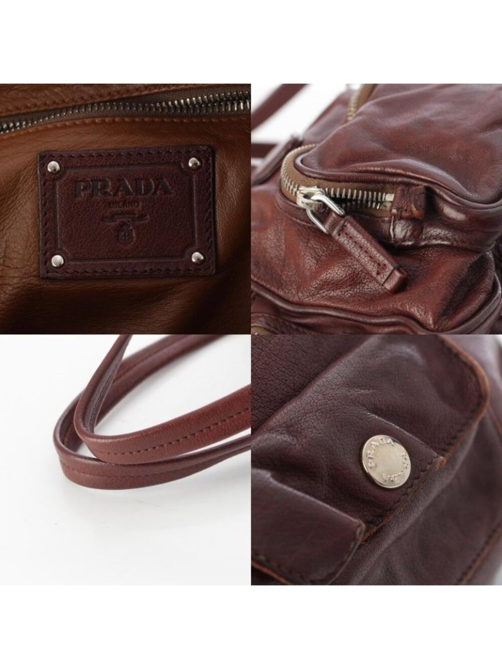 Prada Washed Leather Mini Boston Bag Brown - Picture 8 of 10